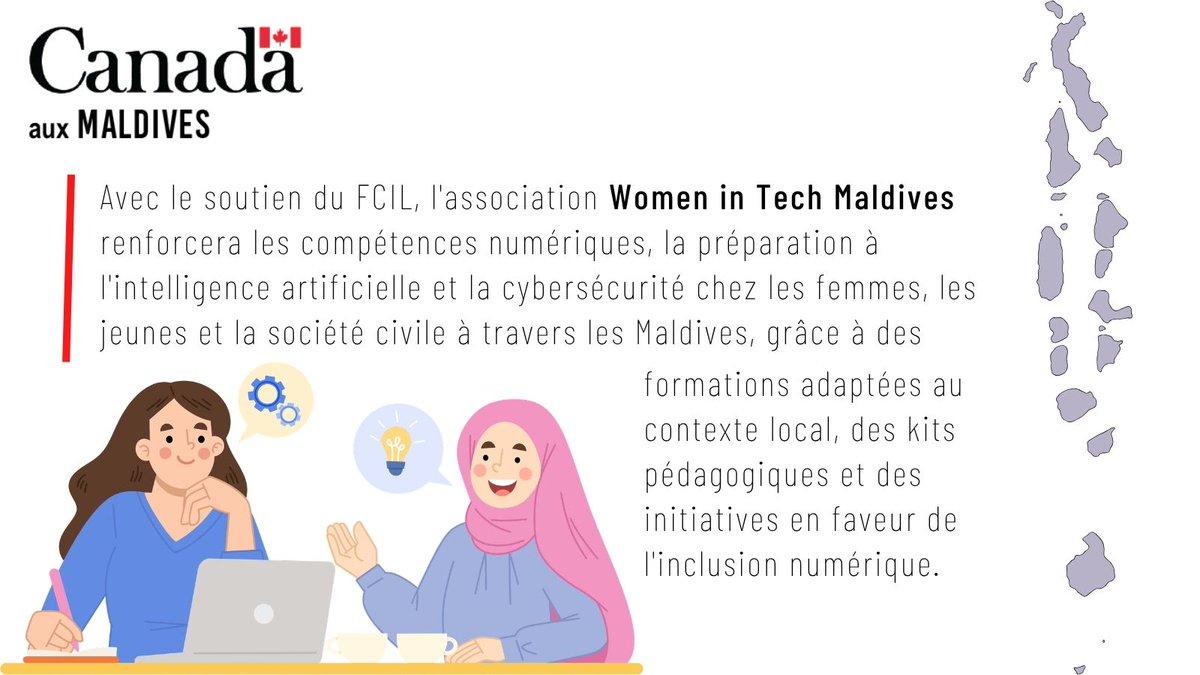 HCCanSriLanka's tweet photo. Découvrez l'un des lauréats de notre programme #FCIL 2026-27: Women in Tech Maldives! 👏✨

Nous sommes fiers de soutenir leur action en faveur de l'#InclusionNumérique, de la préparation à l'#IA et de la #Cybersécurité au sein des communautés des #Maldives. 

@womenintechmv https://t.co/qTQLRm445E