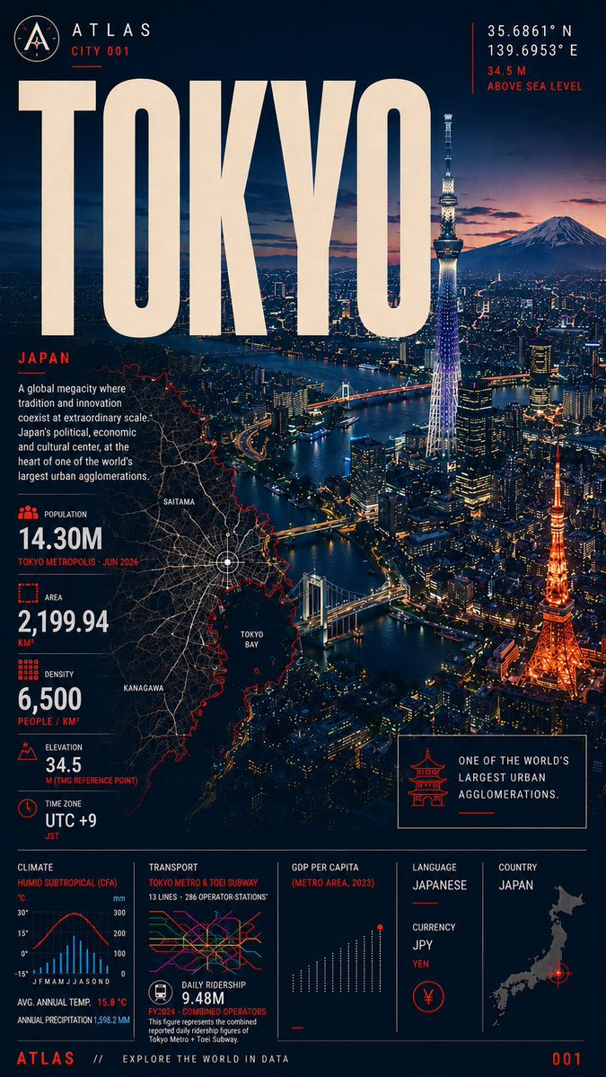 AtlasIndexHQ's tweet photo. @Civixplorer Different boundaries, different story.

Barcelona municipality: 1.73M people on 101 km²  ~17,070/km².

Tokyo Metropolis in our card: 14.3M on 2,200 km²  - 6,500/km².

The photos are neighbourhoods. The averages are the whole administrative unit. https://t.co/jSPolihTKO