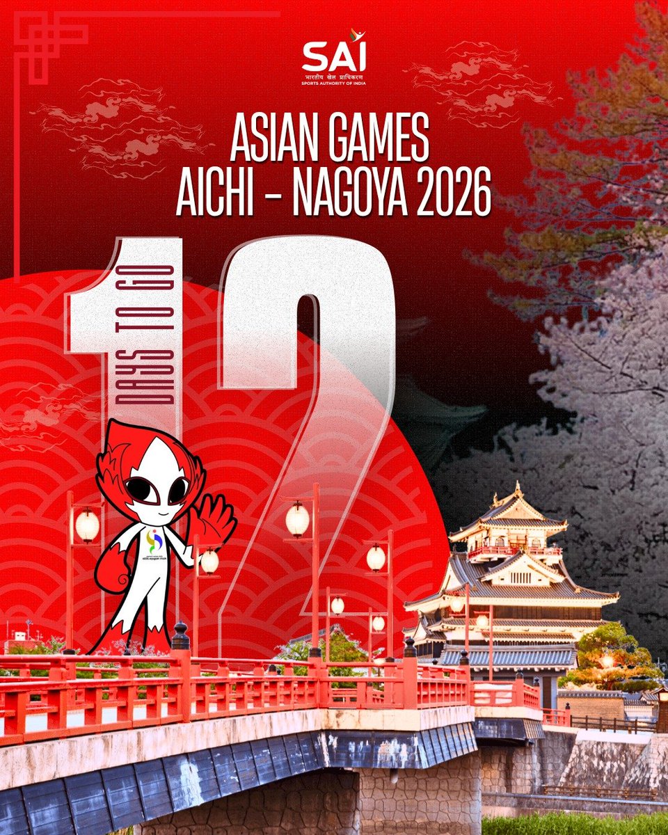 Media_SAI's tweet photo. The countdown to Aichi-Nagoya 2026 begins! 🇮🇳🔥

12 days to go until India steps onto the Asian stage with dreams, determination and the Tricolour leading the way. 🏆

AICHI-NAGOYA 2026
19 September – 4 October
One Nation. One Tricolour. One Sporting Dream. 🇮🇳

#AsianGames2026 #AichiNagoya2026