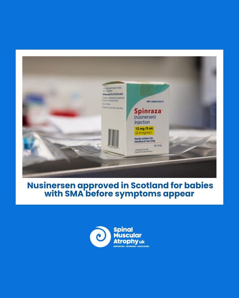 SMA_UK_'s tweet photo. Nusinersen (Spinraza®) has been approved in Scotland for babies with SMA before symptoms appear, giving families identified through newborn screening more treatment options. Read more here: https://t.co/MF1xHPaLgp https://t.co/7v9utHldVj