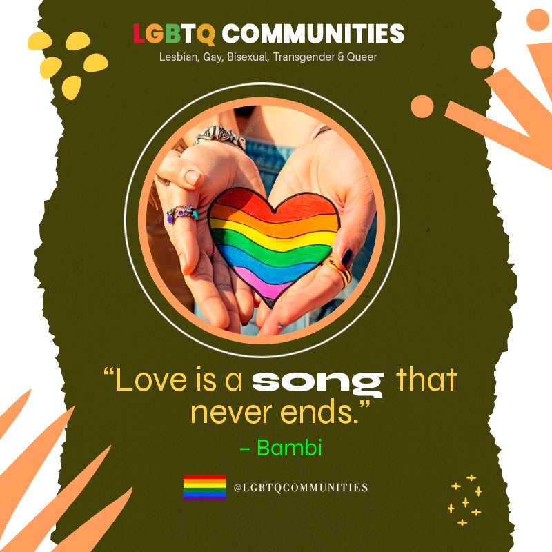 IndianLGBTQ's tweet photo. https://t.co/0xs6SBOXWD

“Love is a song that never ends.” – Bambi

#lgbtcommunities #queer #gay #lgbtq #lgbt https://t.co/QFoeXuB9wN