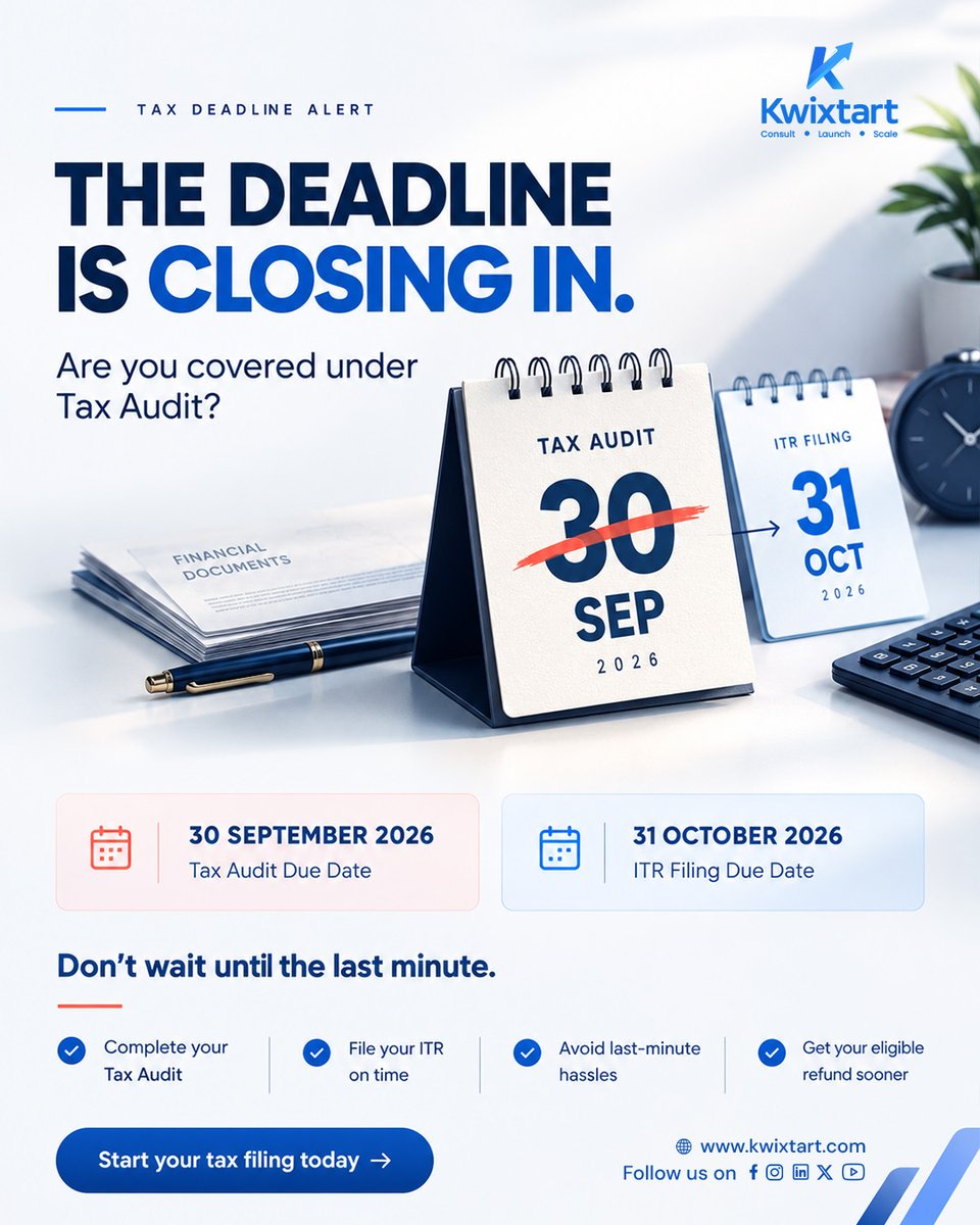 Greenleafdsc's tweet photo. TAX AUDIT & ITR FILING DEADLINE IS APPROACHING!
FILE SOON. GET YOUR REFUND SOONER.
#TaxAudit #IncomeTax #ITRFiling #TaxFiling #TaxRefund #BusinessCompliance #Kwixtart https://t.co/yrBGCwds55