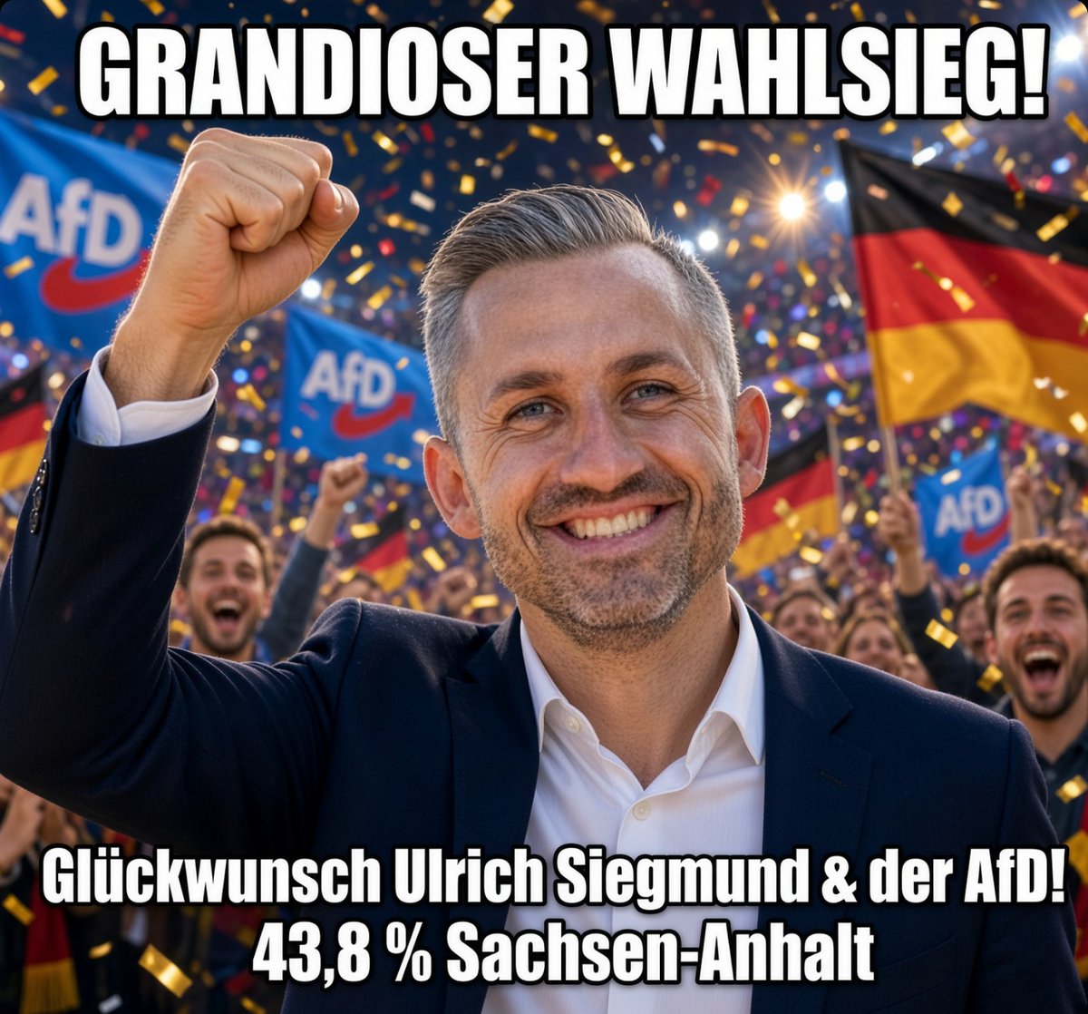 rico_brick's tweet photo. Herzlichen Glückwunsch an Ulrich Siegmund, seine AfD und die zahlreichen Wähler, die sich nicht haben beirren lassen.

Der beeindruckende Sieg gewinnt an Bedeutung, wenn man berücksichtigt, dass zahlreiche Institutionen und Gruppierungen, darunter Kirchen, Gewerkschaften, Qualitätsmedien, Künstler, verirrte Omas und instrumentalisierte Unternehmen, keine Kosten, Mühen, Diffamierungen oder Unterstellungen gescheut haben, um ihn zu verhindern.