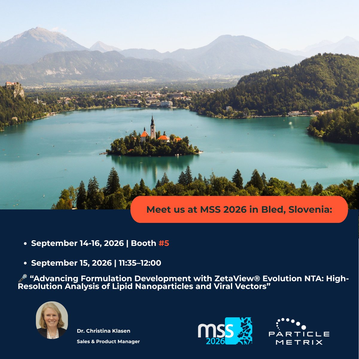 Particle_Metrix's tweet photo. Particle Metrix is heading to #MSS2026 in Bled! 🇸🇮

🎤 Sept 15, 11:35–12:00: Join Christina Klasen for insights into high-resolution analysis of LNPs &amp; viral vectors with ZetaView® Evolution NTA.

📍 Meet us at Booth #5!
#ParticleMetrix #ZetaView #NTA https://t.co/CSBkKV7ZF5
