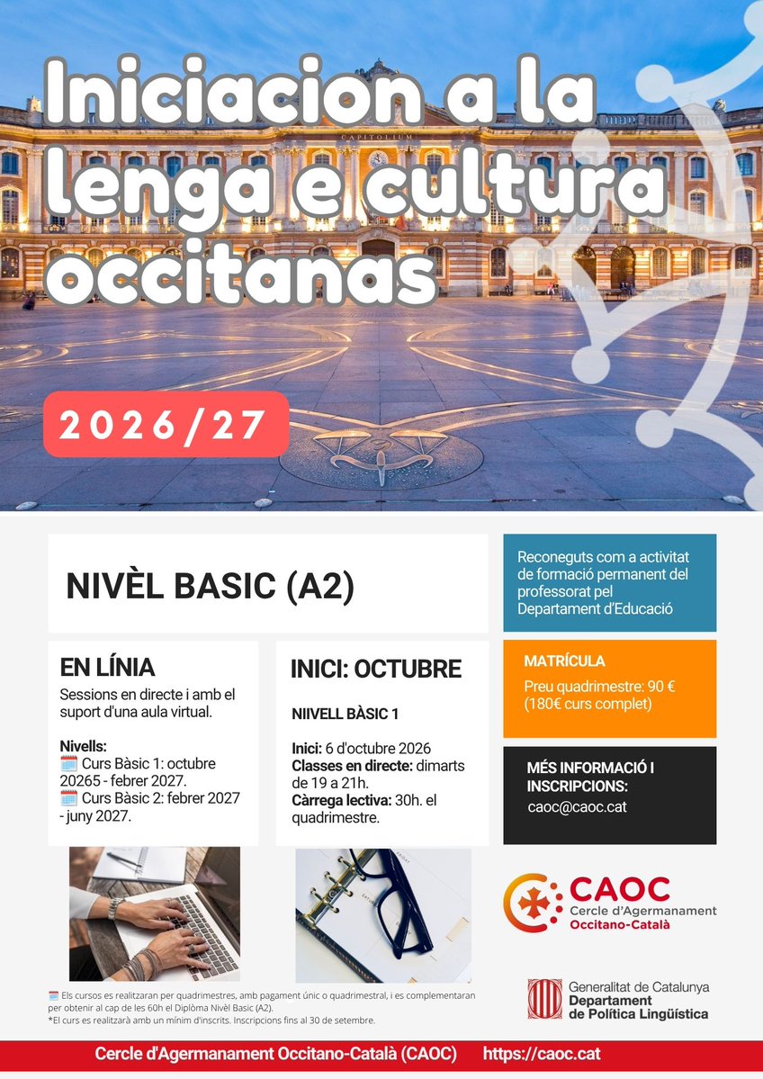 CAOC_'s tweet photo. 🫵 Sigues ben original i aprèn l'occità!👅Estimaràs aquesta llengua i de retruc encara més el català🤟

📣Inici del nivell iniciació (A2) - en línia: 6 d'octubre!!

🎓Reconegut com a formació permanent per
@educaciocat (60h) i amb el suport d'@occitan_aranes https://t.co/c2oJBCVkZs