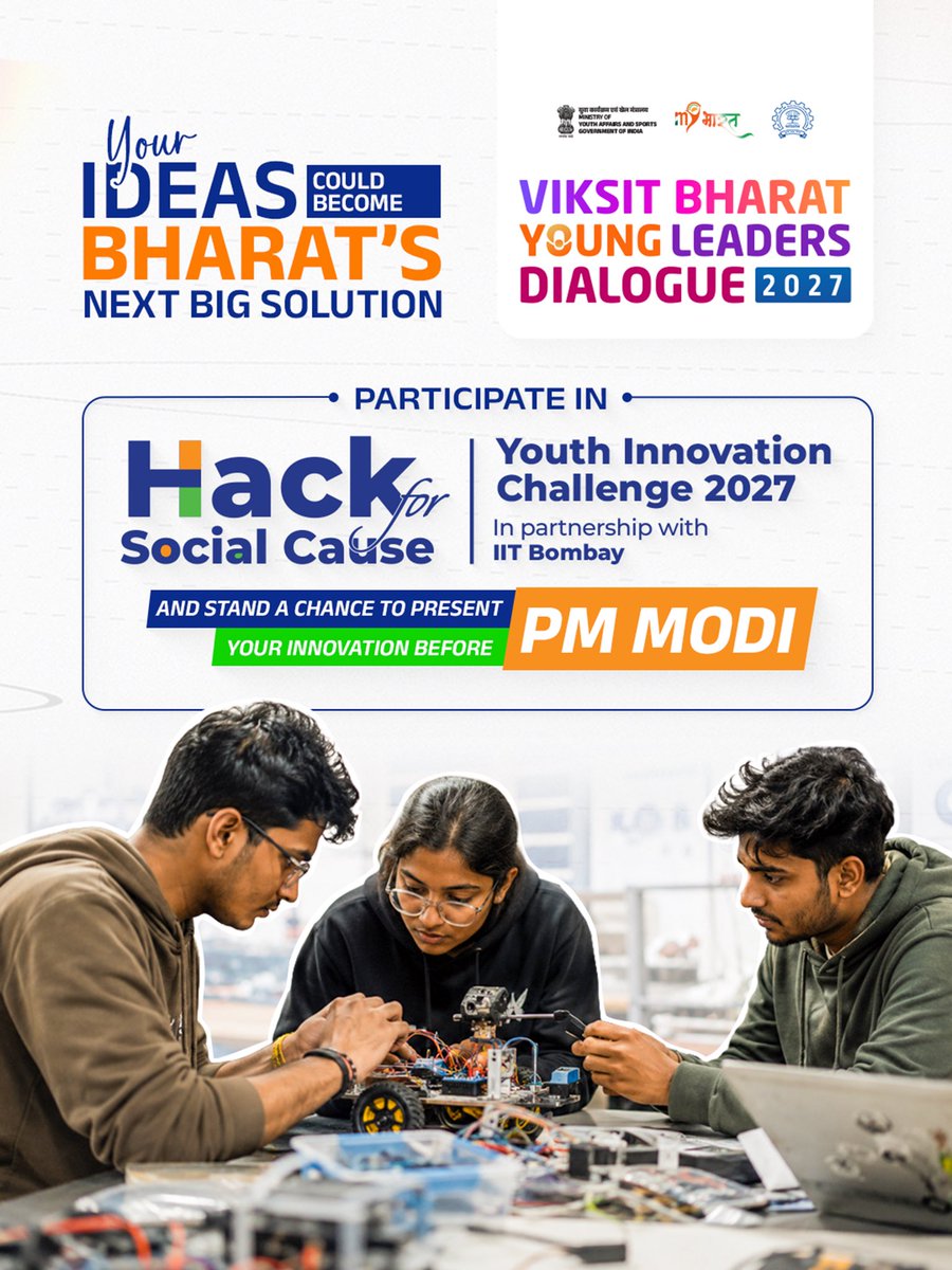 DprMYB's tweet photo. 🇮🇳 विकसित भारत यंग लीडर्स डायलॉग 2027

युवाओं के विचार, विकसित भारत की नई दिशा।
अपने विचारों को राष्ट्रीय मंच तक पहुंचाने का अवसर।
आज ही विकसित भारत क्विज़ में भाग लें। #mybharat 

https://t.co/nrGEAxhChM https://t.co/f9rI7lWi4l