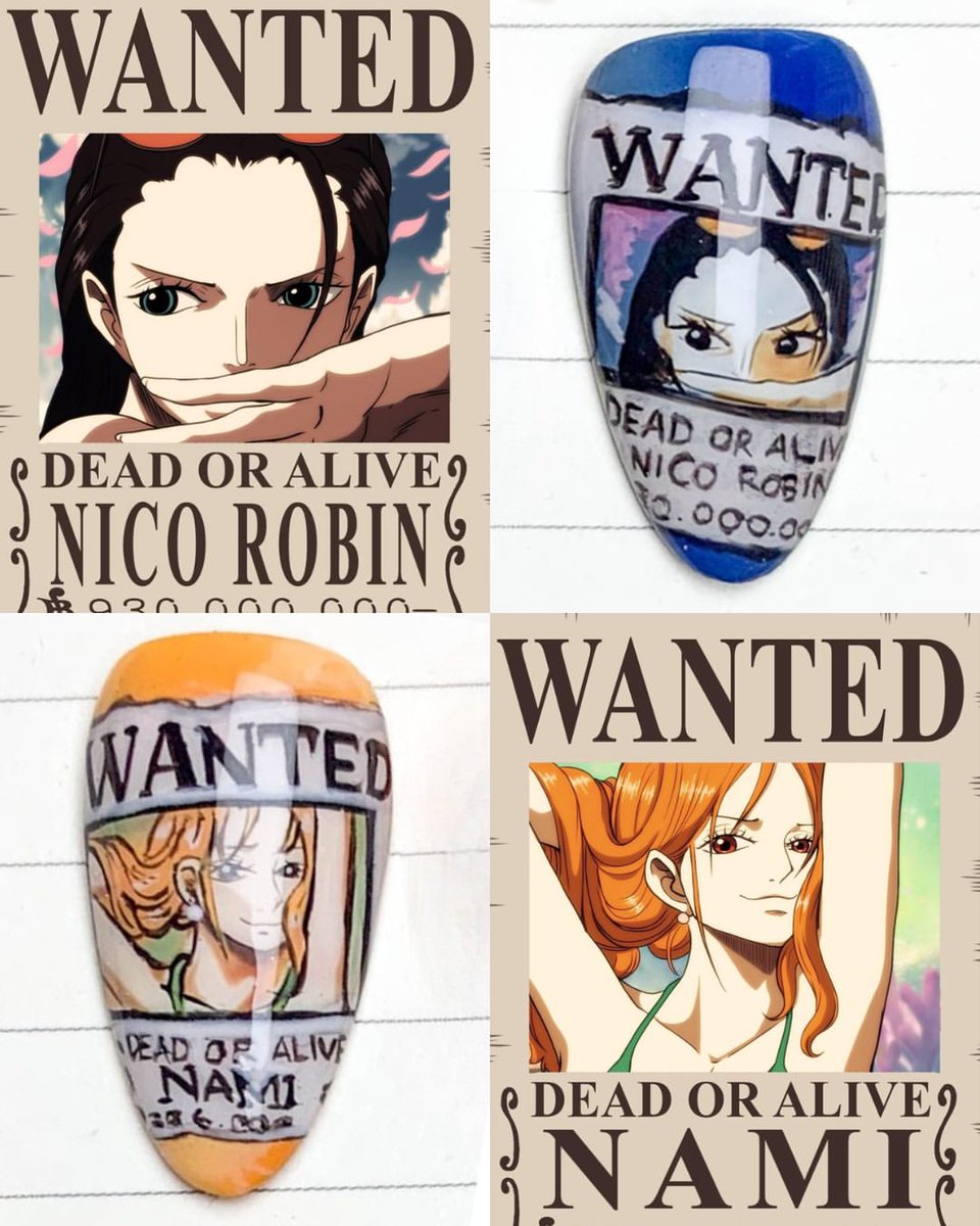 nailsociate's tweet photo. Nami &amp; Nico Robin from One Piece on nails! 🍊🌸💜 https://t.co/AWHpA2Eoc3