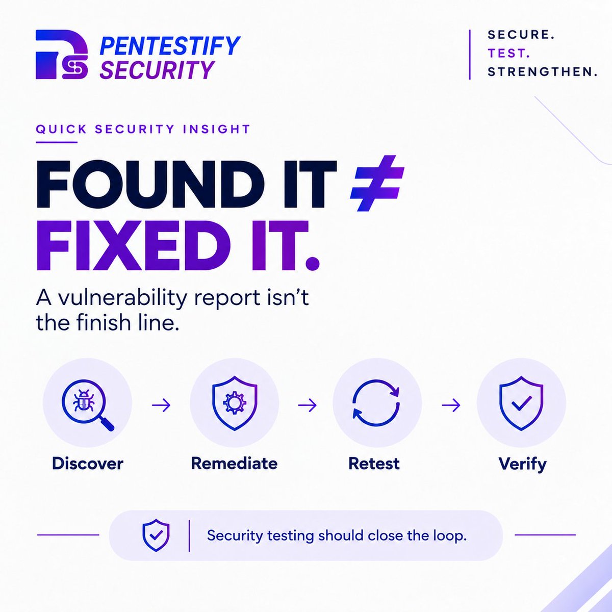 pentestify_sec's tweet photo. A vulnerability report isn’t the finish line.

Fixing a weakness is one thing. Knowing the fix actually holds is another.

At Pentestify we, Find it. Fix it. Retest. Verify.

That’s how security findings become real improvement.

#PentestifySecurity #Cybersecurity #PenTesting https://t.co/wV3Q3YVO8V