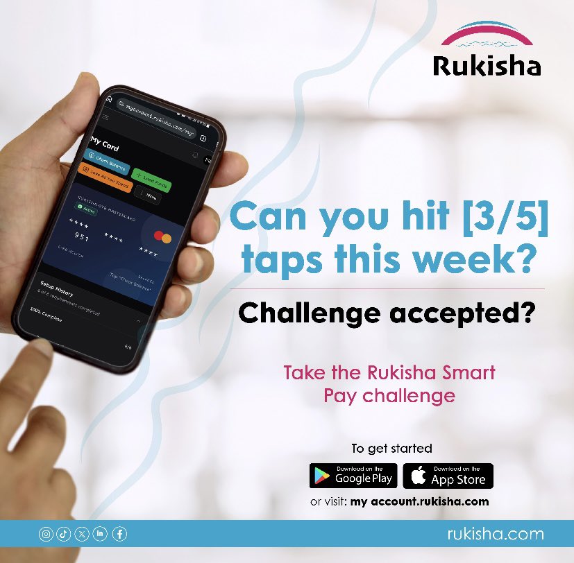 Rukisha_Kenya's tweet photo. It’s a brand new week! Start it smart and challenge yourself to pay the easy way with your Rukisha card. Tap to pay! Let’s do this! 

#rukishasmartpay #mastecardafrica #mastercardafrica #rukisha_kenya #cpfkenya https://t.co/0m5isLiVIK