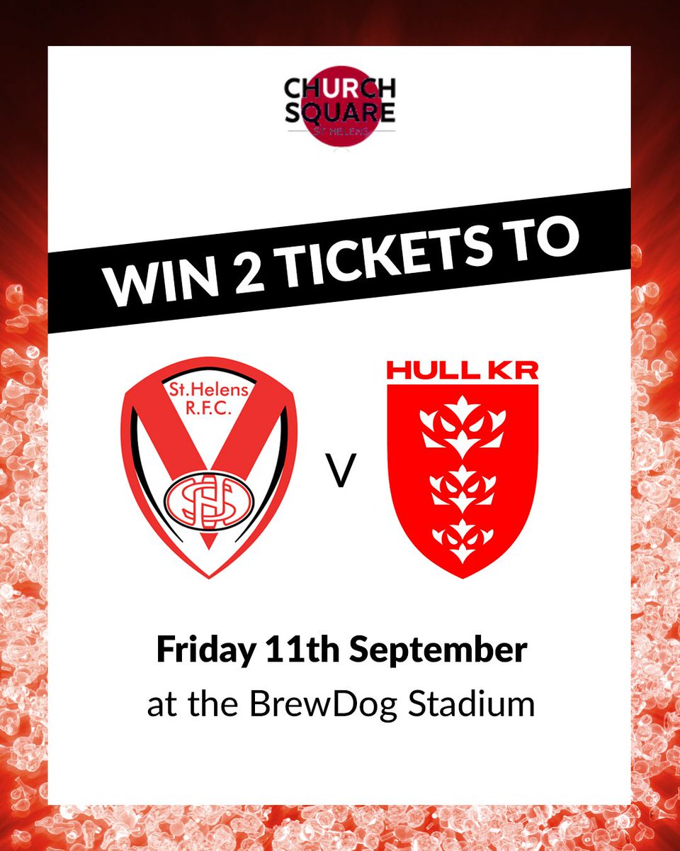 ChurchSquareSC's tweet photo. 🏉 We have another amazing flash giveaway for all the rugby fans out there!

We are giving away 2 tickets to St Helens vs Hull! 🙌
✅ Follow our Church Square page
👇 Comment below and tell us who you would take!

Competition runs from Monday 7th – Tuesday 8th September 🤞 https://t.co/DtnPkh6IaB