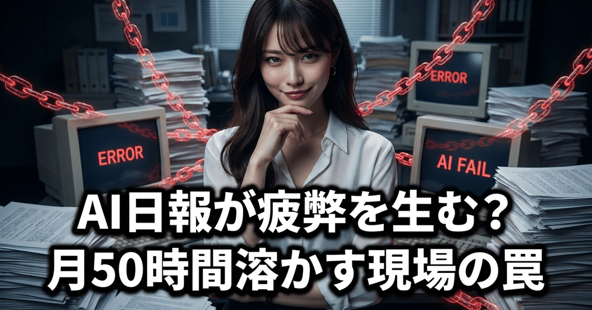 DxOnestep's tweet photo. 「AI日報導入で月50時間溶かしてる」あなたの会社、まさか現場を疲弊させる"デジタル重荷"になってませんか？多くの人が信じる「AI任せで自動化」は、実は現場を苦しめる罠なんです。これ、あなたの会社にも当てはまりますか？ https://t.co/3ggMYQtTC0