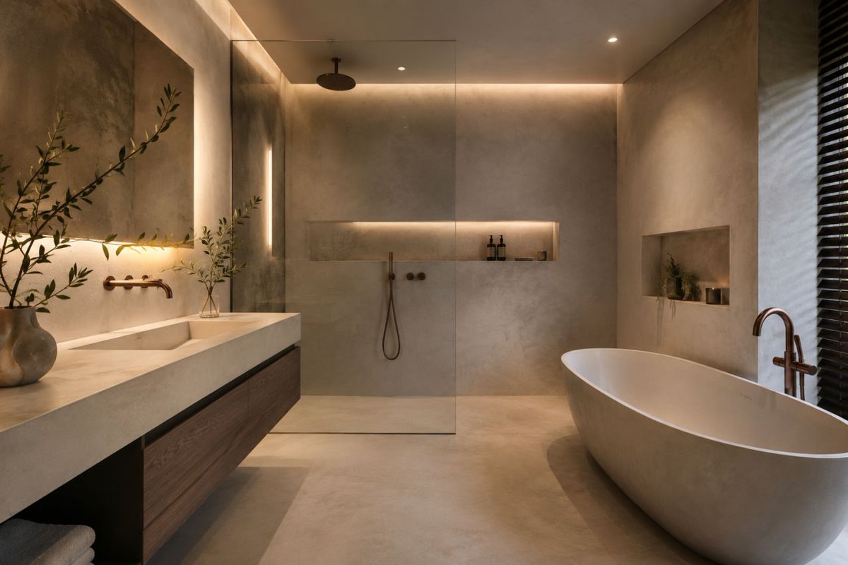 wandwaarde's tweet photo. Tip! Een badkamer zonder voegen en kitranden is een mooie tijdloze badkamer. 

Met betoncire maken we gladde wanden in iedere kleur die meteen waterdicht zijn. Zo ook voor de gietvloer. Geen kitranden meer. Geen voegen meer. https://t.co/8C6Aehw3RX