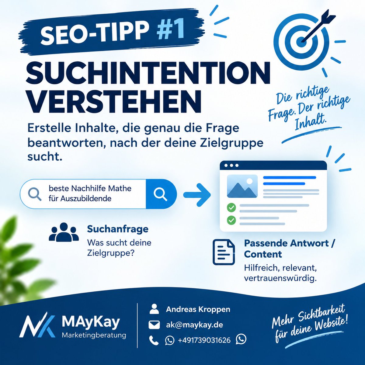 MAyKayMarketing's tweet photo. Suchintention verstehen!

Erstelle Inhalte, die genau die Frage beantworten, nach der deine Zielgruppe sucht.
#seotipps #suchmaschinenoptimierung #searchengineoptimization #seotips #contentisking #contenterstellung #Zielgruppe https://t.co/sLFsEsOZ1f