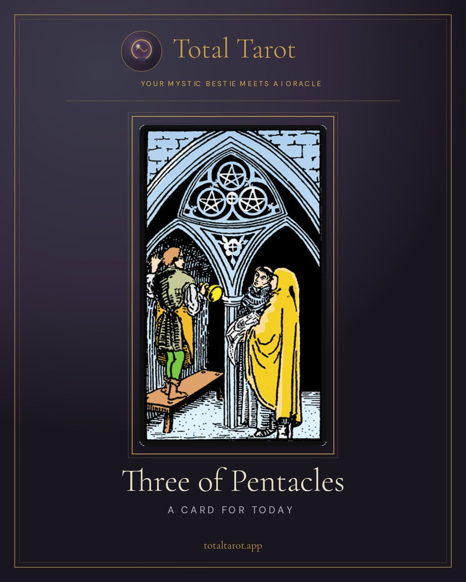 totaltarotapp's tweet photo. Three of Pentacles. The part where the plan stops being theoretical. Different people, different skills, same thing getting built. Whose expertise are you actually letting in right now? https://t.co/S4AkvhGJL9
