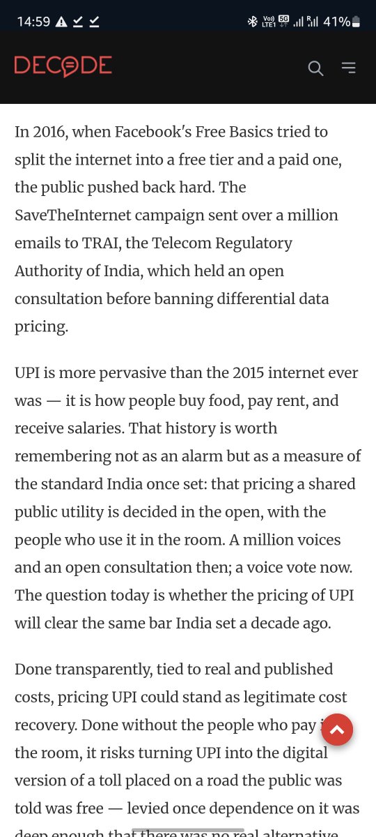 logic's tweet photo. The #UPI #MDR debate is bigger. It's legislative claw back of regulatory powers over pricing and utility. The legislative amendment now gives powers to beurecracy.
#CashlessConsumer writes in detail on how to see this - with a ending note of history lesson on #SaveTheInternet https://t.co/Lm6rPYTZfc