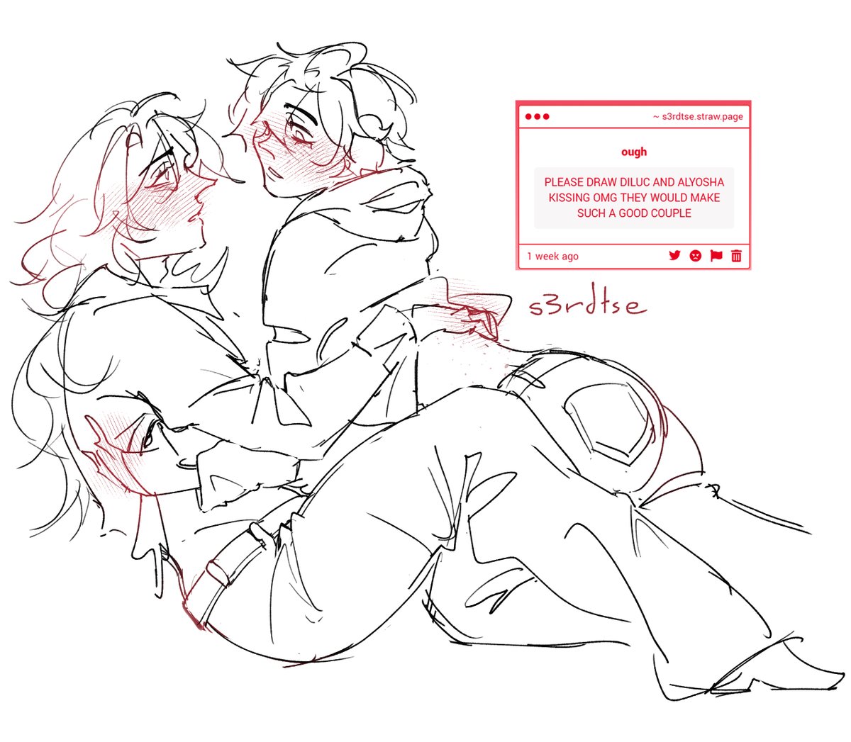 s3rdtse's tweet photo. ill colour this later 😛 #diluc #alyosha https://t.co/vg9FmwnqBC