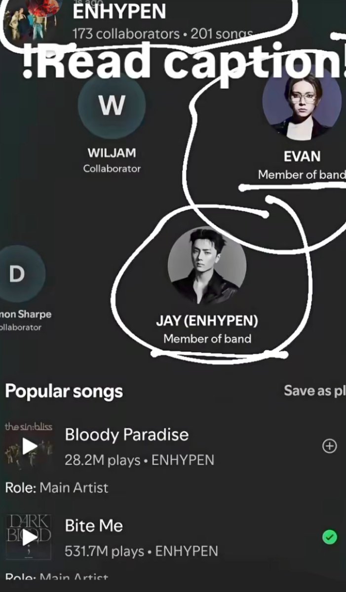 enha7family's tweet photo. GUYSS???!!! Evan is definitely leaving and Heeseung is coming back like what do you mean spotify didn't change it if it was on accident hybe would have asked them to delete it?!?! Also it's says Evan, He is a soloist now not a band member anymore if it said Heeseung its https://t.co/99NejobIyY