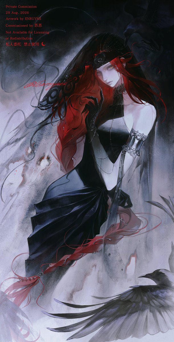 ENRUYNS_'s tweet photo. Cool-toned black &amp; crimson
其实不太擅长画红色，奈何画了太多红发oc稿.. https://t.co/WmV6Y7cDa5