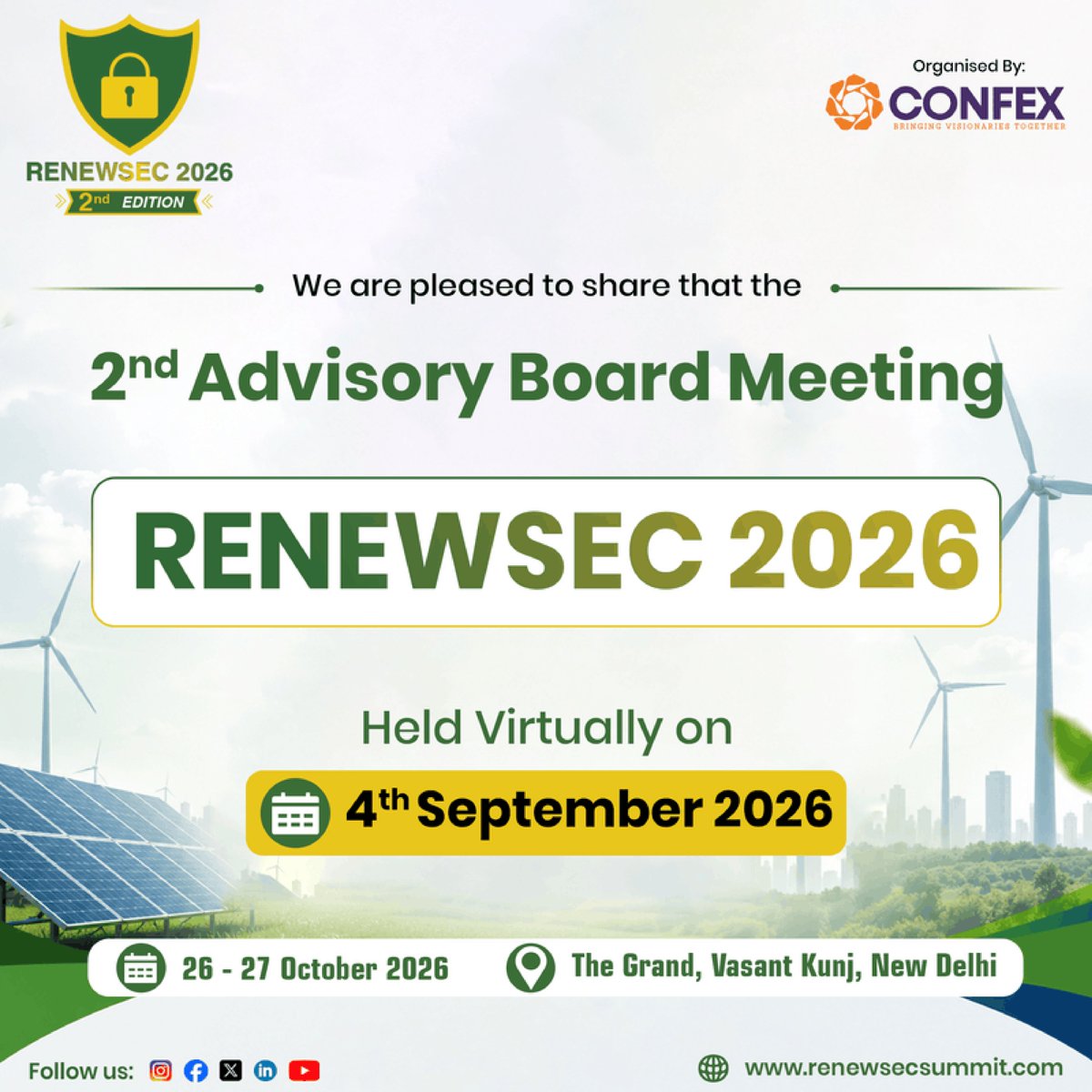 renewsec70981's tweet photo. 🔐 RENEWSEC 2026 | 2nd Advisory Board Meeting !
🚀 Shaping the Agenda. Strengthening Cyber Resilience. Securing the Energy Future.
We are pleased to share that 2nd Advisory Board Meeting of RENEWSEC 2026 was successfully held virtually on Friday, 4th September 2026.

Building on our first meeting, the Advisory Board continued strategic discussions around OT Cybersecurity, Renewable Energy, Critical Infrastructure, and emerging cyber threats.

💡 Real challenges. Practical solutions. Industry-driven conversations.

With the valuable insights of our Advisory Board, RENEWSEC 2026 is taking shape as a focused platform for strengthening cybersecurity and resilience across the renewable energy ecosystem.

We extend our sincere gratitude to all Advisory Board Members for their valuable time, expertise, and continued guidance in making RENEWSEC 2026 a meaningful platform for industry dialogue, knowledge sharing, and collaboration.

Together, we are shaping an agenda focused on real-world challenges, practical solutions, and a secure energy transition.

📢 Register Now: https://t.co/FbmXhXoVu3
📅 Dates: 26th–27th October 2026
📍 Venue: The Grand, Vasant Kunj, New Delhi
🤝 Organized by: Confex Exhibition & Conference Pvt Ltd
🔗 Know More: https://t.co/MmZ8BqzKqZ

#RENEWSEC2026 #OTCybersecurity #CyberSecurity #CyberResilience #RenewableEnergy #EnergySecurity #CriticalInfrastructure #ICS #SCADA #IndustrialCybersecurity #EnergyTransition #Renewables #SmartGrid #Conference #Leadership #Networking #EnergySector #IndiaEvents