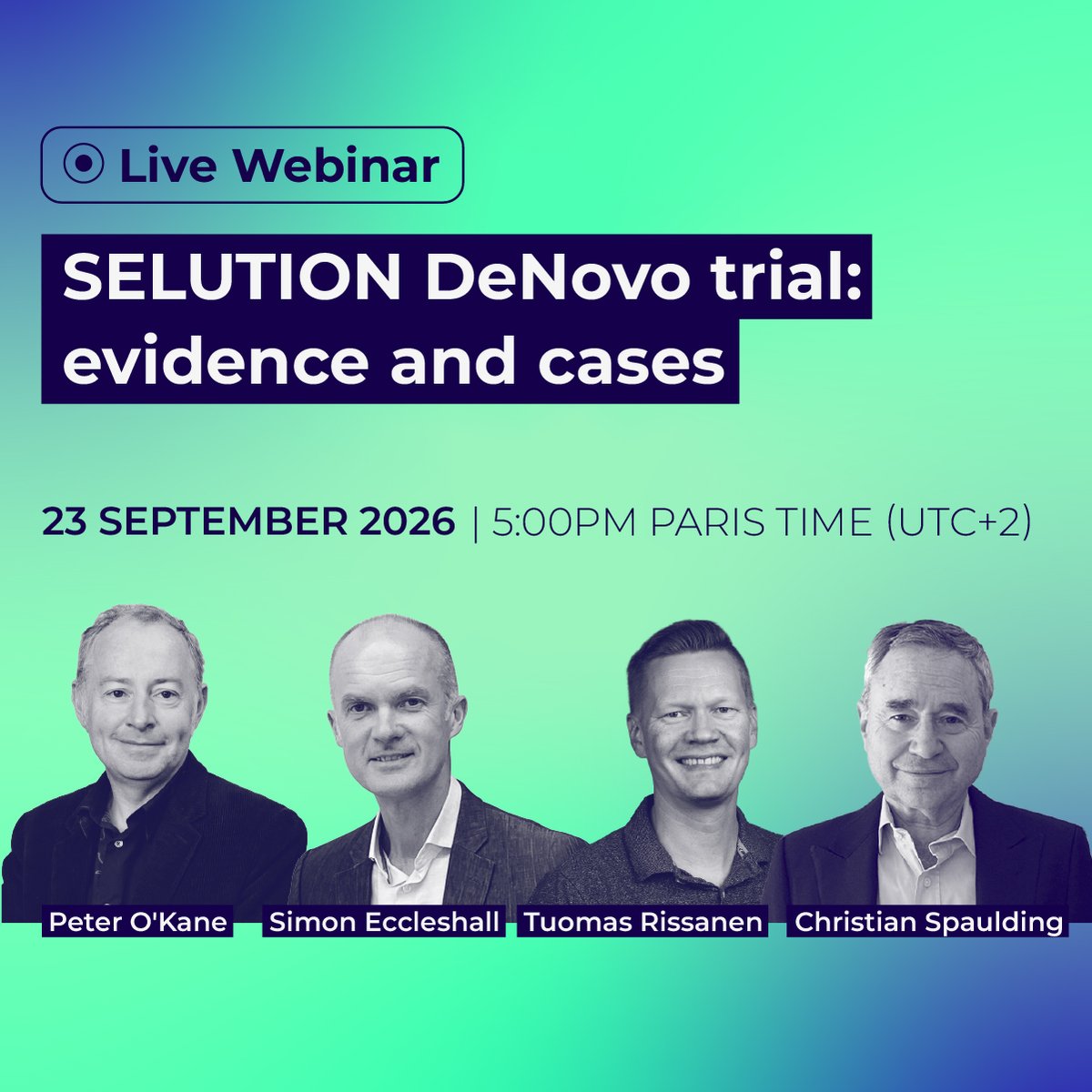 PCRonline's tweet photo. SELUTION DeNovo trial: evidence and cases
🗓️Next live webinar: Wednesday 23 September 2026 at 5:00pm (UTC+2)!
🧑⚕️@DrPeterOKane, @Simoneccles66, @Dr_TRissanen, Christian Spaulding
🔗Register now: https://t.co/iBIDLys3bl
#MedEd #DBC #ValvularInterventions #InterventionalCardiology https://t.co/7k14G6Hbso