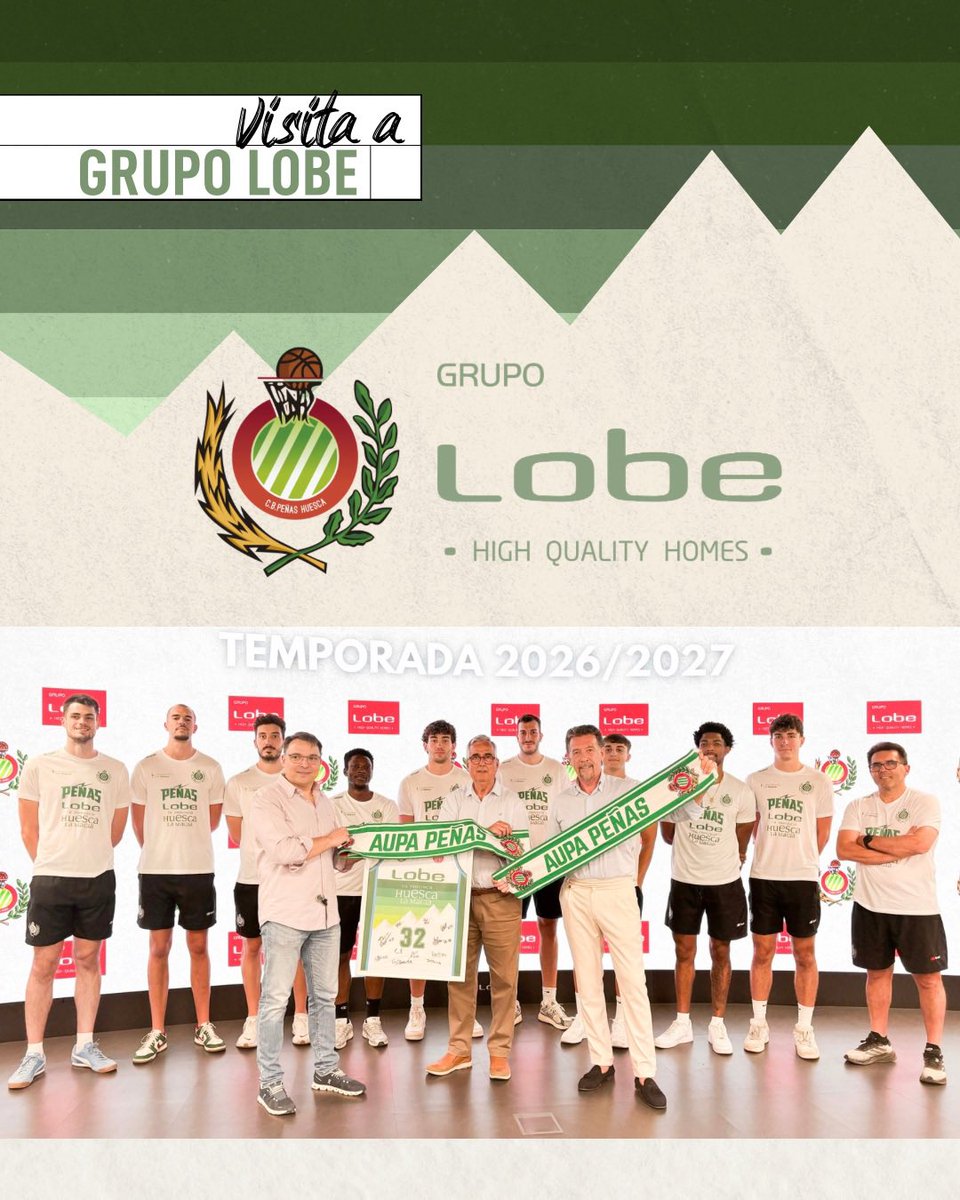 CBPHuesca's tweet photo. 💚Seguimos creciendo juntos con GRUPO LOBE🏀

Nuestro primer equipo ha visitado las oficinas de nuestro patrocinador principal, GRUPO LOBE. 

Hemos tenido la oportunidad de presentar oficialmente a la plantilla para la temporada 26/27 y la renovación de patrocinio. https://t.co/l7QBPm5vg7