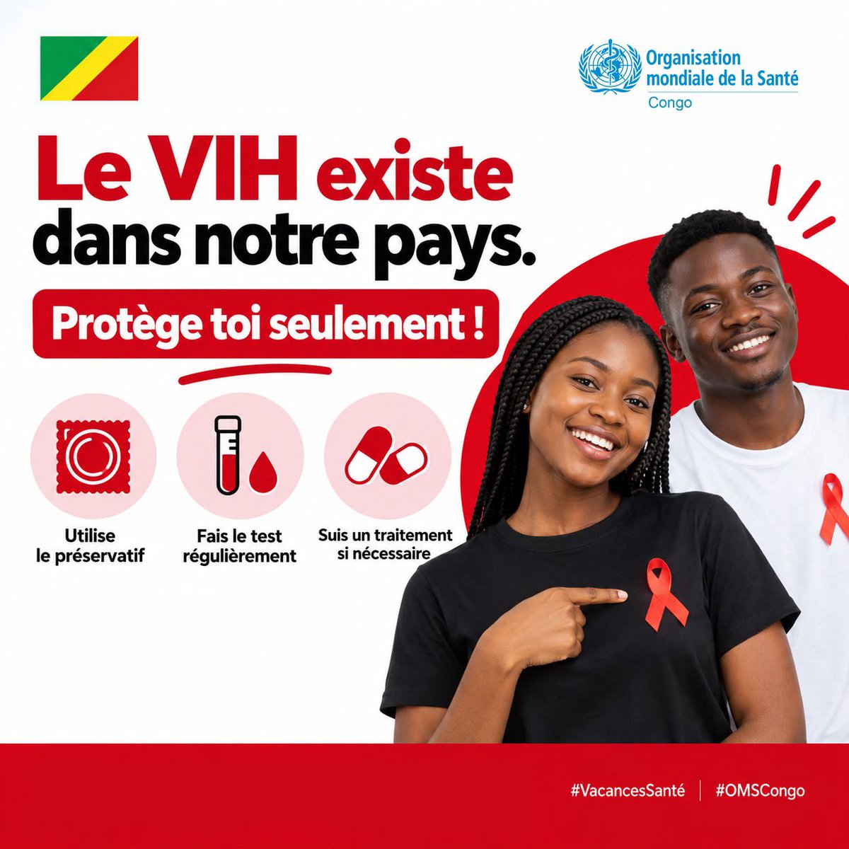ntsotsomi's tweet photo. En vacances, on profite, mais on reste vigilant ! Le #VIH existe et chacun peut agir : utilise le préservatif, connais ton statut grâce au dépistage et suis ton traitement s’il est prescrit. Protège-toi, protège les autres.

#VacancesSanté #OMSCongo https://t.co/mC7h2DhMkQ