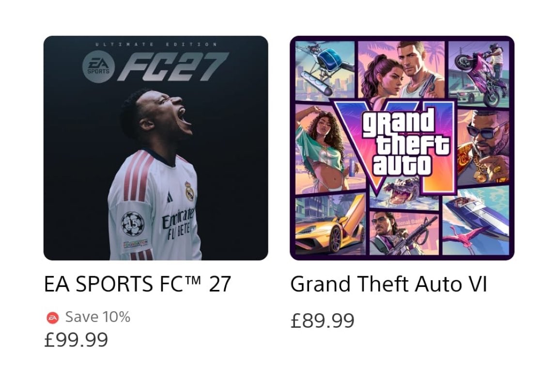 FRGTAIV's tweet photo. 🚨URGENT : FC 27 DÉPASSE GTA VI dans la catégorie des meilleures ventes sur PlayStation 

Tout le monde disait que GTA VI allait faire de l’ombre à FC 27 

Vos avis????? https://t.co/zwOokv9e8I