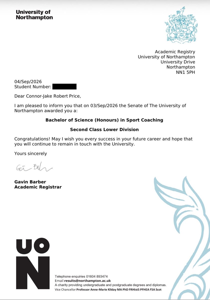 Coach_CJPrice's tweet photo. 🎓 BSc (Hons) in Sport Coaching

After several years of hard work, I’m incredibly proud to have officially been awarded my Bachelor of Science (Honours) in Sport Coaching by the @UniNorthants 

Connor-Jake Price BSc 🎓⚽️

@PathwaysPro https://t.co/xNRBEnvBZj
