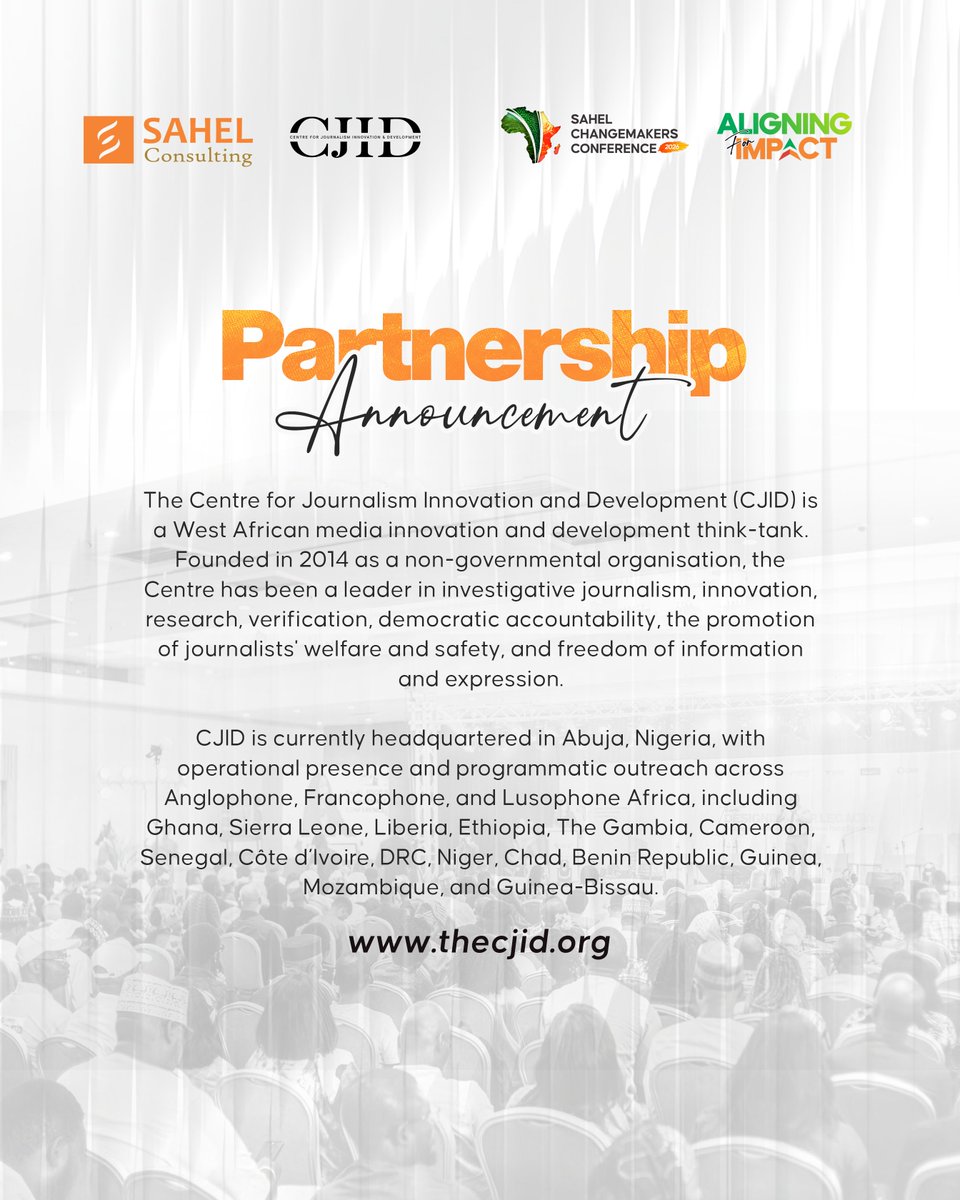 sahelconsulting's tweet photo. Meet our SCC 2026 Partner: @CJIDAfrica 

Who gets to tell Nigeria’s food system story,and whose gets left out?

We’re glad to have CJID at #SCC2026, bringing public-interest storytelling to the food systems conversation.

Hear from CJID in our Partner Spotlight.

📍 4–5 Nov 2026 https://t.co/jCQQLanXKz
