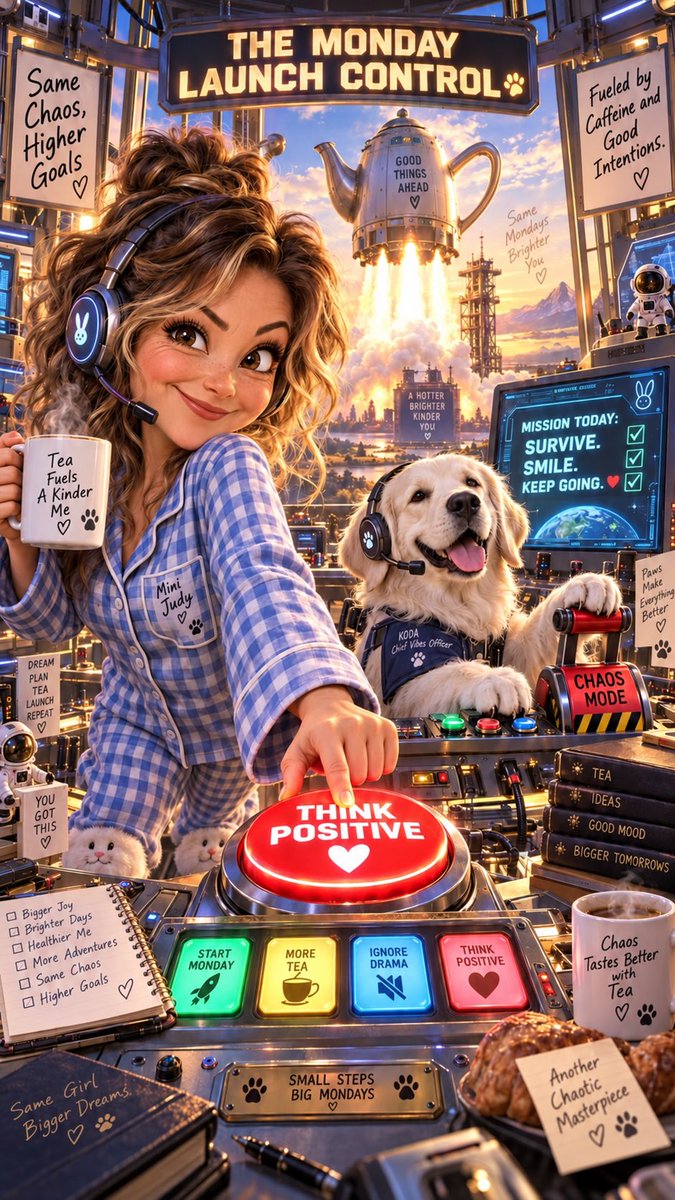 crystalconcepts's tweet photo. Monday launch sequence: tea poured, mindset set, and paws firmly planted in CHAOS MODE. 🚀 
We may not control what today brings, but we can choose how we meet it. 
Think positive, smile, and keep going. ❤️
#MotivationalMonday #Mindset https://t.co/R6V7xWeWwQ