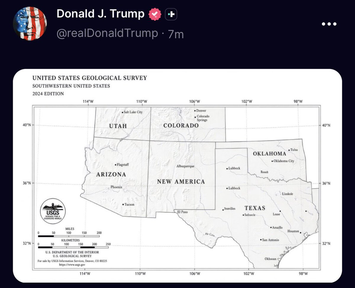 RT_com's tweet photo. Trump posts a series of images renaming New Mexico to 'New America' https://t.co/akJuYKWhlW