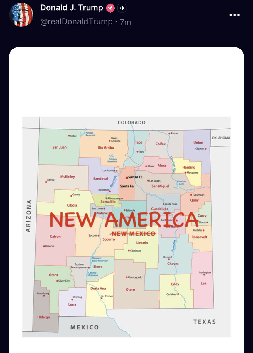 RT_com's tweet photo. Trump posts a series of images renaming New Mexico to 'New America' https://t.co/akJuYKWhlW
