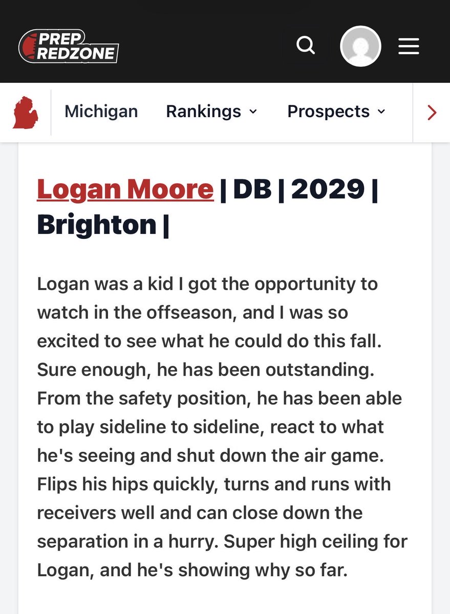 LoganM2029's tweet photo. Thank you @ScoutTyGraham @PrepRedzoneMI for the write up. Excited to keep working and improving this season!
@godogs_football @A__Chiles @CoachKlaus68 @MichFBFrenzy @Sanders5320 @LegacyMI_FBall @Recruit_Legacy @TheD_Zone @AllenTrieu @LivCountySports https://t.co/plNg3rZHqZ