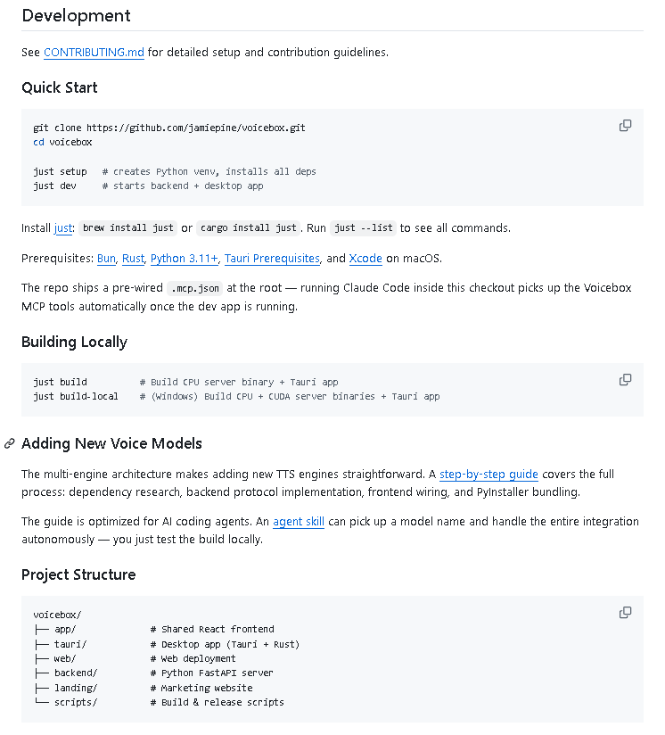alex_verem's tweet photo. Someone built a free open source ElevenLabs and Wispr Flow in one app that runs on your computer.

It's called Voicebox, built by Jamie Pine, and it's sitting at 52,000 stars on GitHub.

You feed it a few seconds of audio and it clones the voice. From there you can generate speech in 23 languages across 7 text to speech engines, and you switch engines per generation depending on what you need.

The other half is dictation. You hold a hotkey anywhere on your system, talk, release, and on a Mac the text pastes straight into whatever field you had open. A small local model cleans up the ums and false starts before it lands.

The part I find most interesting is the agent piece. It ships with an MCP server, so Claude Code or Cursor can talk to you in a voice you cloned when a task finishes. You can pin a different voice to each agent and know who's speaking without looking at the screen.

There's also a timeline editor for multi voice conversations, 8 audio effects, and a personality feature that rewrites your text in character before the voice speaks it.

Nothing leaves your computer. The models, the voice samples, the recordings, all of it stays local.

Voice cloning does real damage in the wrong hands, and the repo ships a responsible use file for that reason. Still, a tool this capable being free and open matters when the alternative is paying a cloud company and handing them your voice.