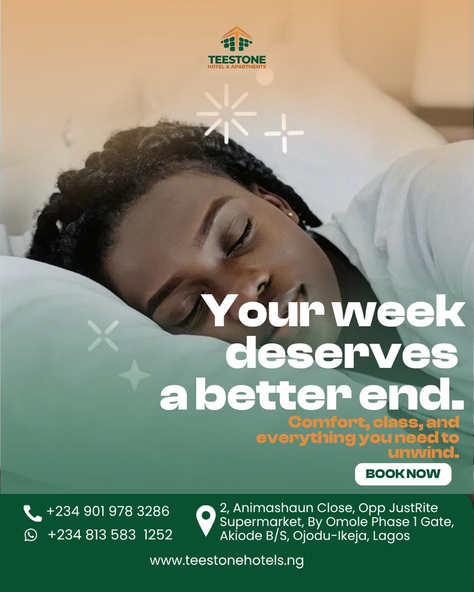 Teestonehotel's tweet photo. FOR RESERVATIONS
Call: +234 901 978 3286
WhatsApp: +234 813 583 1252
Web: https://t.co/E3PnJPW24Q

#TeestoneHotels #MidweekVibes #ModernHospitality #StayVibes #GoodEnergyOnly #HotelLife https://t.co/QLGofJnkBx