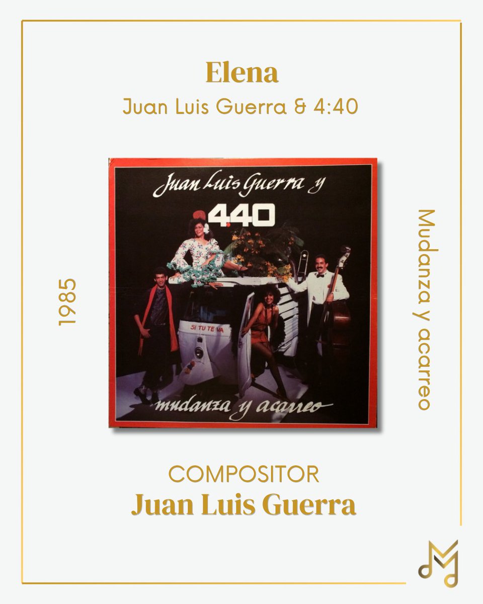 MaximoJimenezRD's tweet photo. «Elena» ocupa el puesto #53 de los 100 Merengues esenciales de los 80.

Escrita por Juan Luis Guerra e interpretada por 4:40 para su grandioso álbum 'Mudanza y acarreo', esta joya dejó una huella imborrable en la década dorada del género. ✨

#Merengue #JuanLuisGuerra #JLG440 https://t.co/GwXy4ZleCO