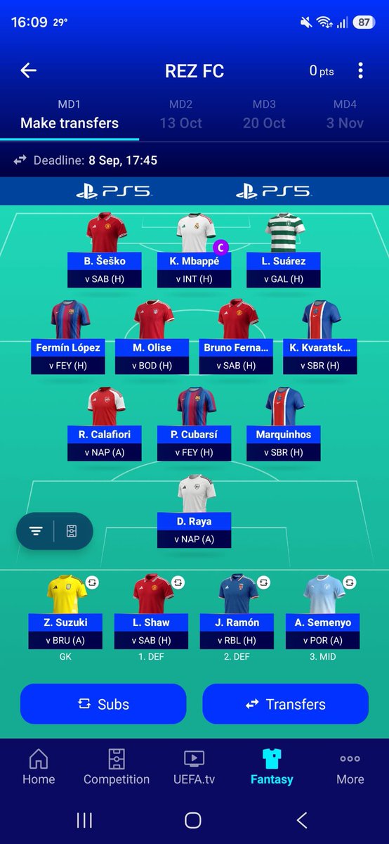 PRINCE_FROSH_'s tweet photo. My ucl fantasy team 

You can use this code Vd3vXN to join my league 

Winner gets 200k naira ! https://t.co/49gSBwv2HV