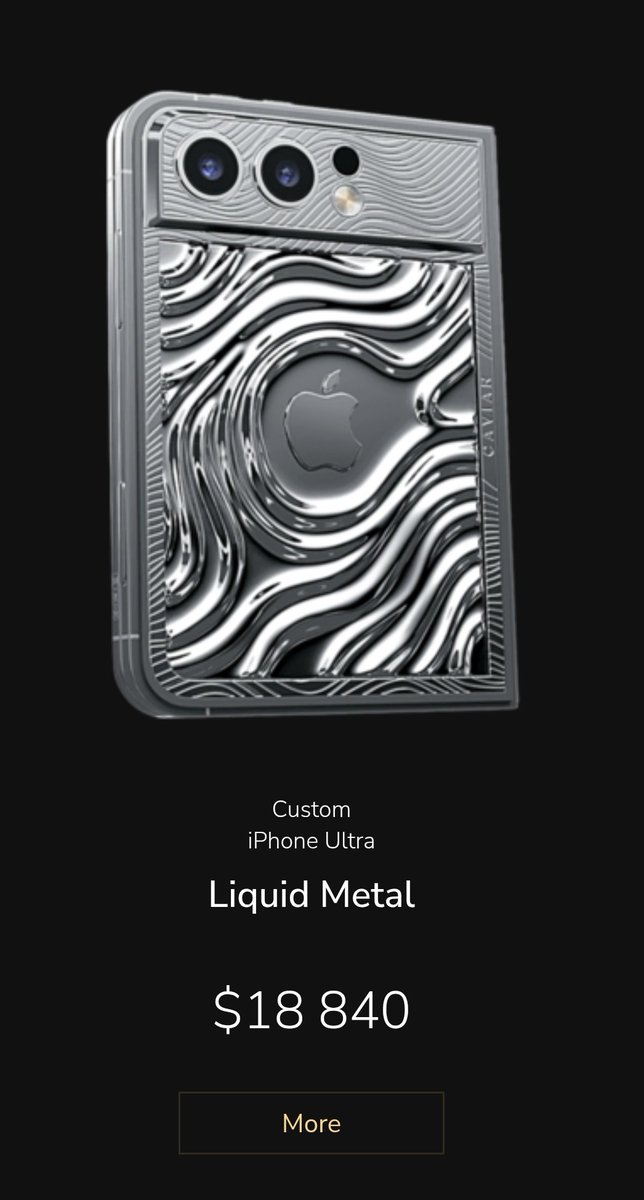 WestDisturbance's tweet photo. CAVIAR!!??

Here are the limited editions Caviar #iphone18ProMax and #iphoneDuo 

Caviar has already listed the upcoming iphones👀👀

iphone Duo "Liquid Metal" costs $19,000😮
#Apple https://t.co/IqTN2ykkYA
