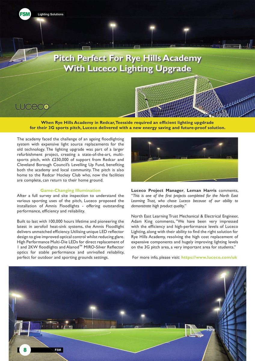 FSMmagazine1's tweet photo. Latest Issue 📰: When Rye Hills Academy in Redcar, Teesside required an efficient #lighting upgrade for their 3G #SportsPitch, @Lucecogroup delivered with a new #EnergySaving and #FutureProof solution.
➡️https://t.co/LUxbrwztlw
#facman #FacilitiesManagement #sports #floodlights https://t.co/GMvVKWlYg2