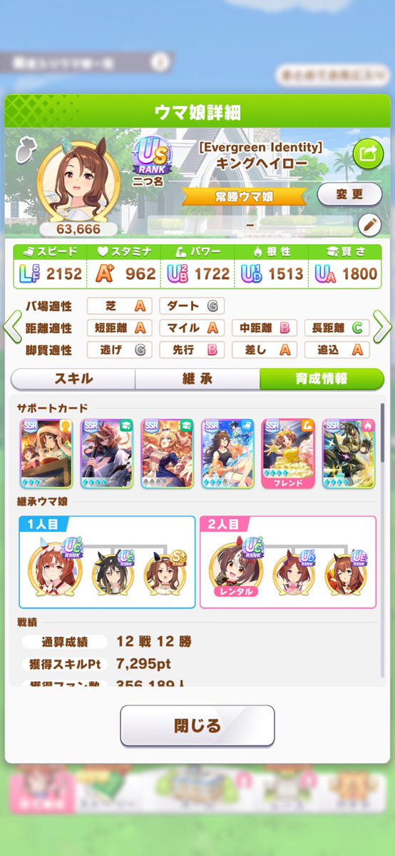irox2games's tweet photo. 皆さんこんばんは☆
#ウマ娘 にて、とりあえず育成しました！
マイルSとスピー���が未完で、まだ伸び代はあります☆
他のメンバーも一旦鍛えてみて、前脚質相手に対しての立ち回りも見てみたいので、明日からは他のキャラを育成します！ https://t.co/ynHNQuJHKl
