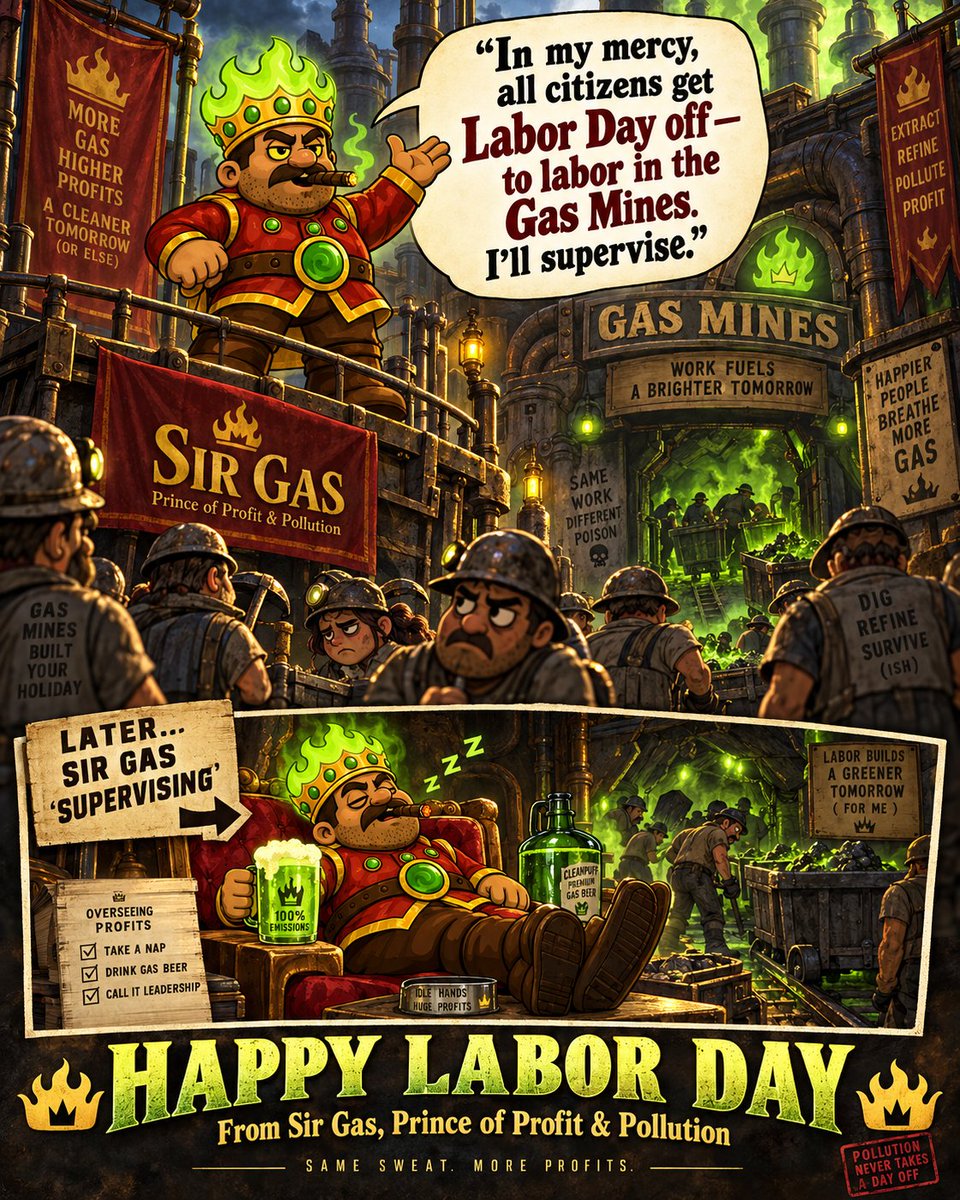 LordOfEmission's tweet photo. In my mercy, all citizens get Labor Day off
to labor in the Gas Mines
I’ll supervise  📜

#puffdom #guardiansofthepuff https://t.co/4UPVvi2wxm