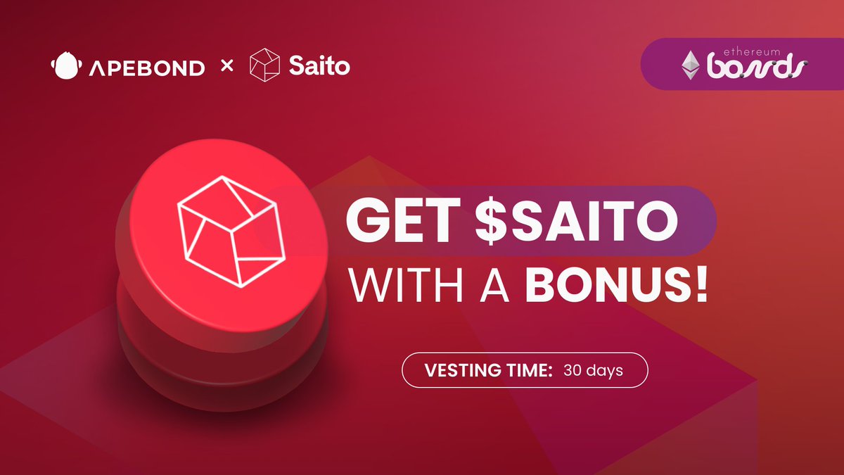 ApeBond's tweet photo. $SAITO Bonds are LIVE for Round 3! 🔺

With Refactor 2026 pushing @SaitoOfficial into its next phase, secure $SAITO with a Bonus, then migrate to Mainnet to receive an extra 5% $SAITO. 🔥

Get your Bonus now! 🦍
➡️ https://t.co/lSVtDX69tk