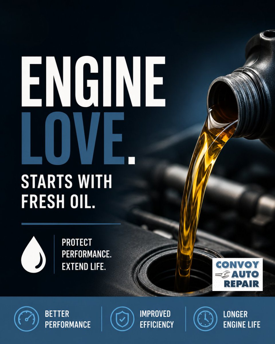 ConvoyAuto's tweet photo. Fresh Oil Is Love Your Engine Can Feel.

Convoy Auto Repair helps keep your vehicle running smoother, cleaner, and stronger with professional oil change service and trusted maintenance care.

Schedule your appointment: /
.
.
.
#ConvoyAutoRepair https://t.co/5yz8q3C8yC