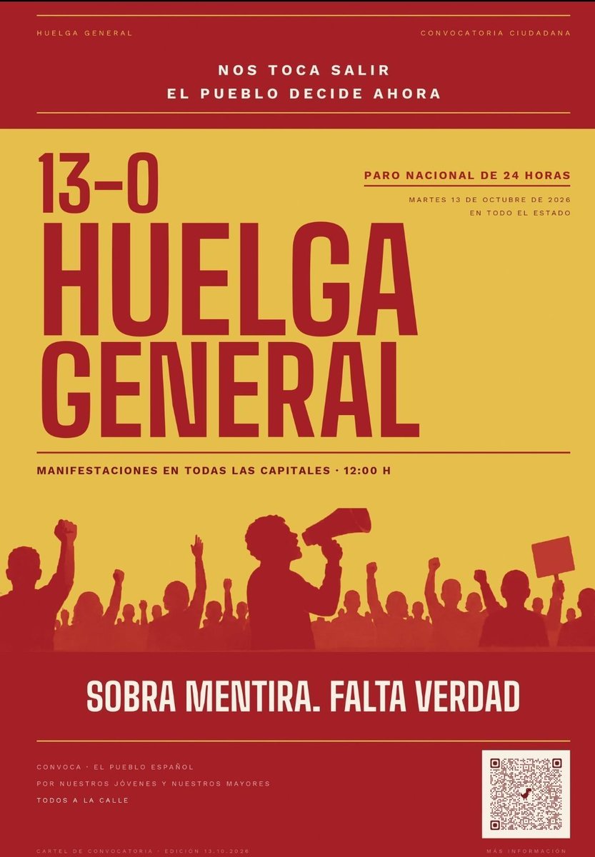 FrenteIberia3's tweet photo. 🚨 Empieza a correr el rumor de una HUELGA GENERAL programada para el 13 de Octubre. Según se indica, está prevista con una duración de 24 horas.

🖐🏼🖐🏼🖐🏼🖐🏼🖐🏼🖐🏼🖐🏼🖐🏼🖐🏼🖐🏼🖐🏼

#SanchezAPrisión 
#CeutaEsEspaña 
#ceuta https://t.co/XgHgm1ALNg