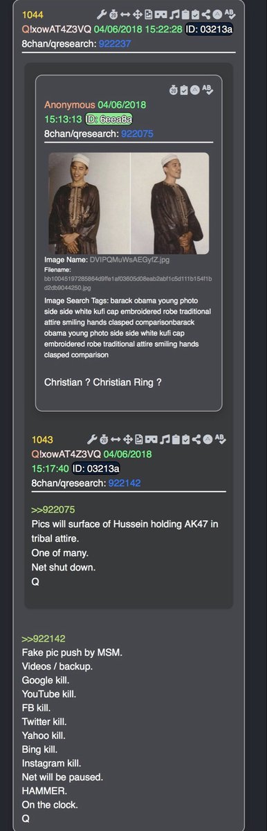 JulieSnarkQ's tweet photo. PRESIDENT TRUMP POST:

10:44am/1044 OBAMA 👀 

BQQM‼️💥 ⏰ 👋🏼 TIMING. https://t.co/T9qpt4mq9e