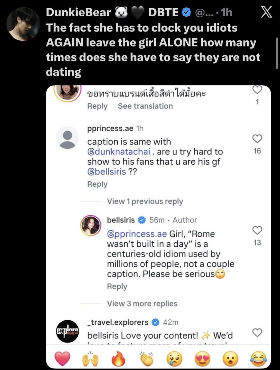FreeKitty67's tweet photo. Clocked who? After she used the exact same caption and back pose in her first pic as he did in his post?

Also her answer means nothing; saying it's a common idiom doesn't stop it from possibly being used as lovestagram 🤡

So she just made it worse..

#dunknatachai #dunkdunk https://t.co/qTRfBDfYni