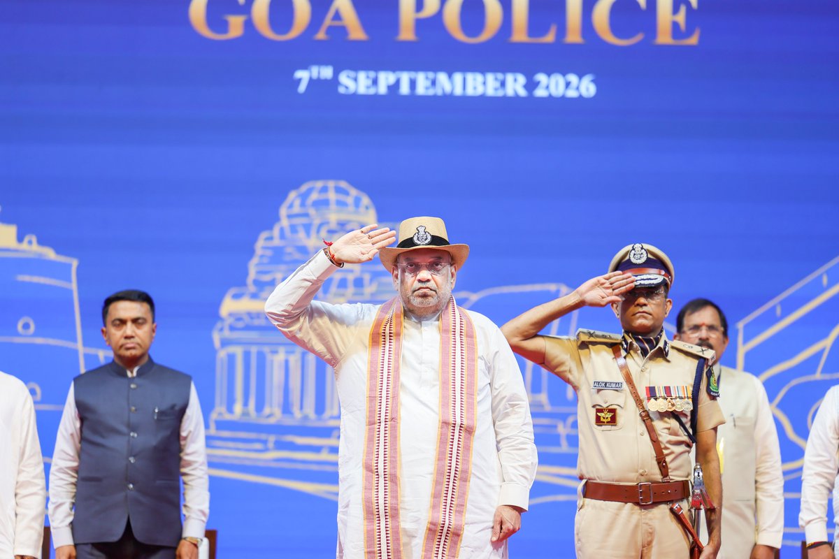 AmitShah's tweet photo. Today, awarded the Goa Police with the honour of the President's Colour.

The force has shielded the state's stature as a safe global tourist destination with courage and commitment. Leading by example in protecting citizens' rights and the rollout of the Nyay Sanhitas, it has also set a high benchmark in national security.

My heartiest congratulations to the @Goa_Police and the people of Goa on this glorious occasion.