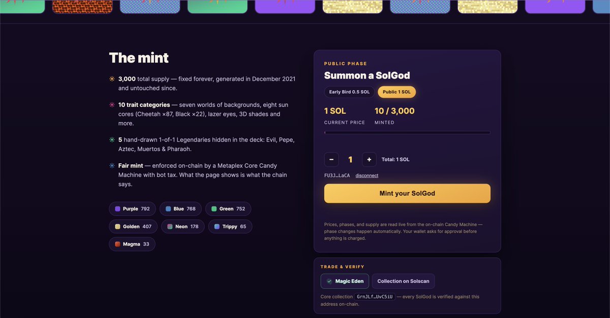 SolGodz's tweet photo. 10/3,000 #SolGodz #NFTs have been minted 🌞

MINTING NOW: https://t.co/4jbfivESit

#Solana https://t.co/BwZh7WaClr