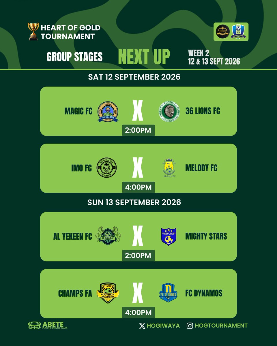 HOGIwaya's tweet photo. 🔥 GAME WEEK 2 IS HERE! 🏆⚽

The battle continues, the stakes are higher, and every point now matters.

Game Week 2 fixtures are coming in hot! 🔥
Who will rise? Who will bounce back? 👀

The race for glory continues! 🏆
#HOG #Iwaya https://t.co/OlOJWdXf0a