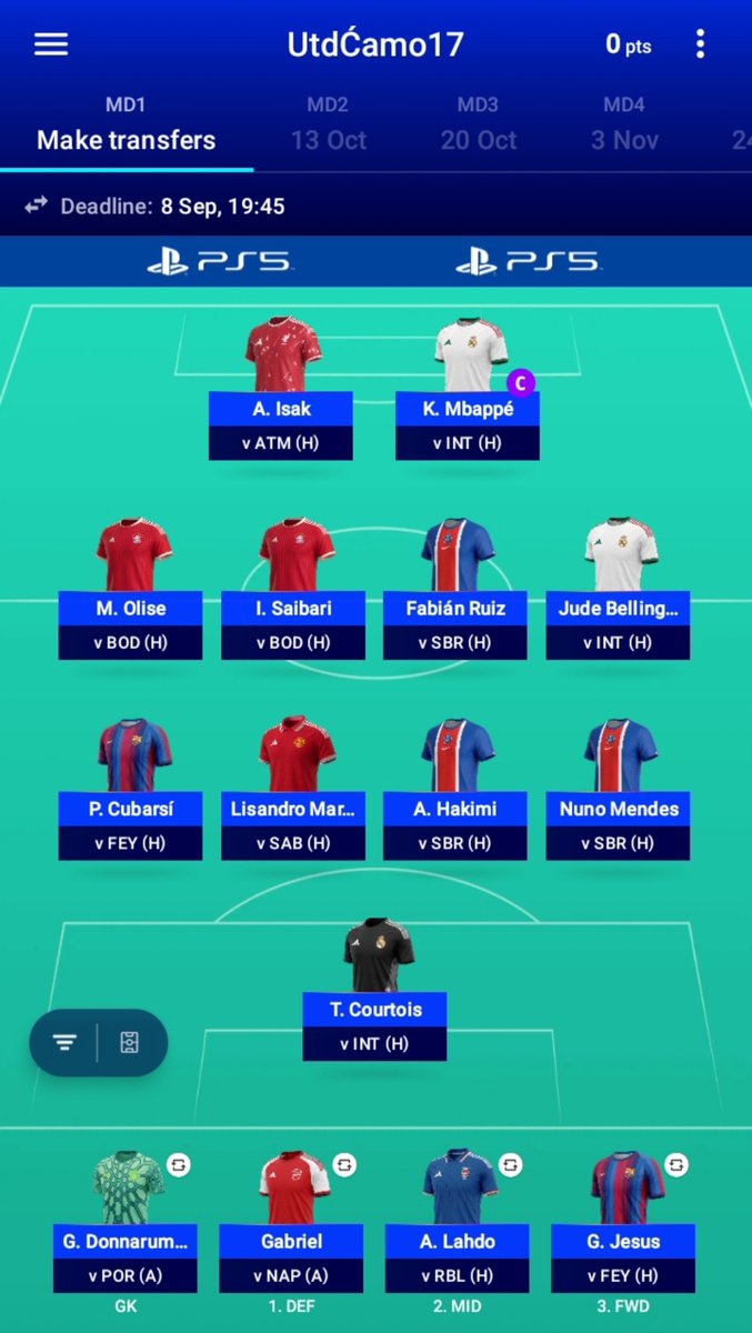 UTDCamo17's tweet photo. Champions League football fantasy ready for matchday 1. https://t.co/zspRulqFW6